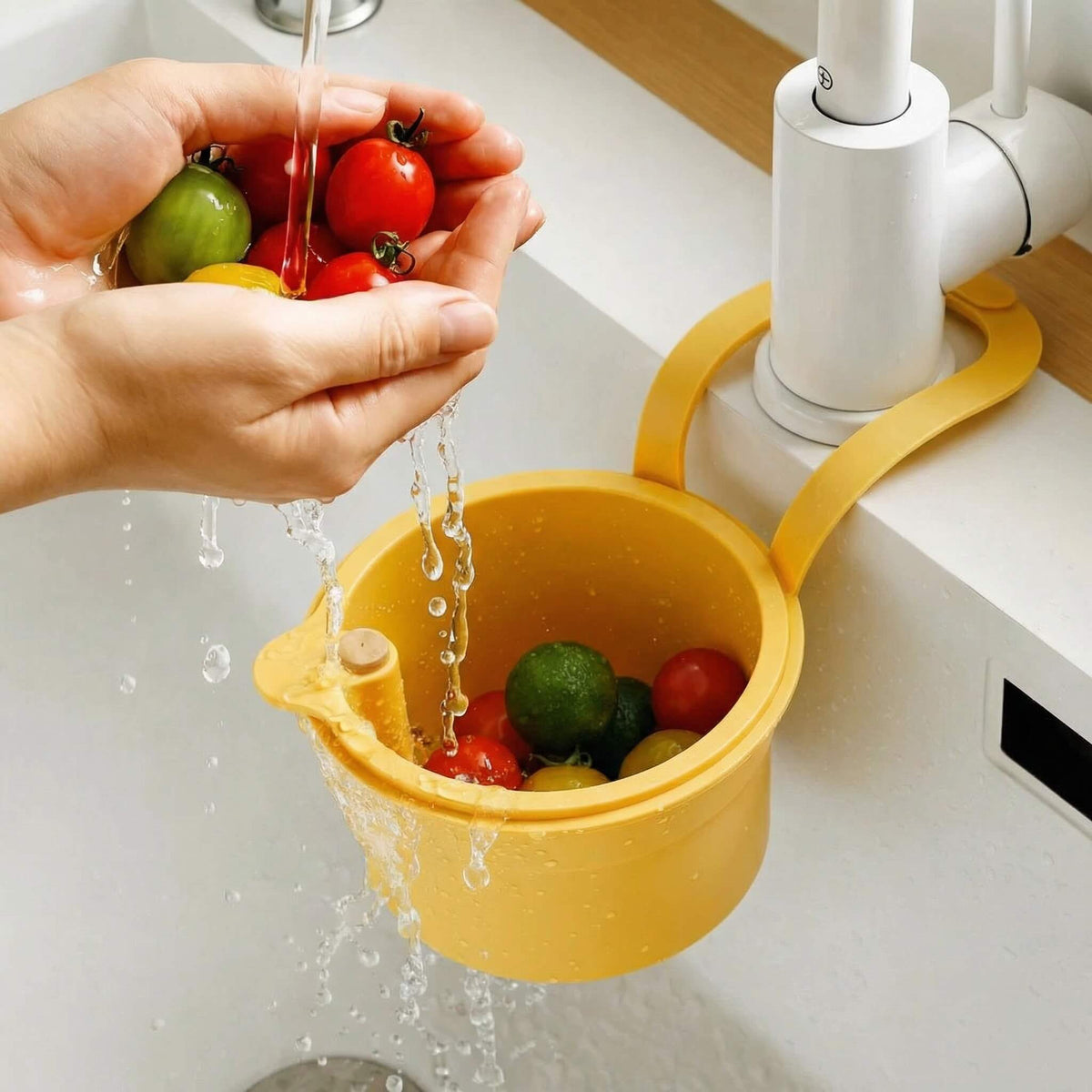 Hanging Drain Basket Two-Part Filter & One-Click Emptying