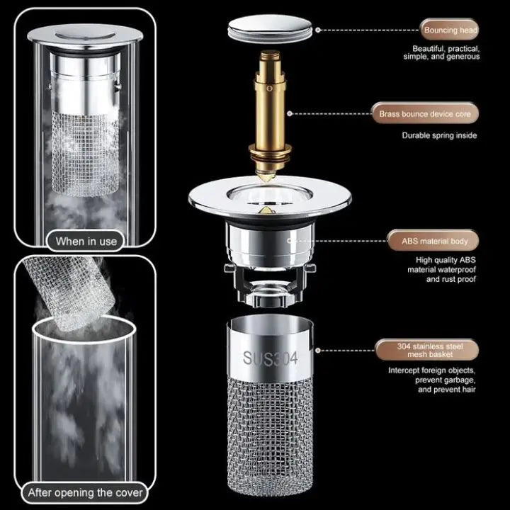 Drain Strainer Pop-Up Universal Fit Copper Core