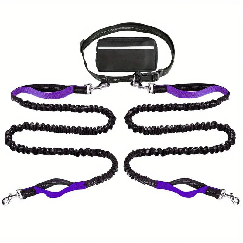 Hands-Free Dog Leash Shock-Absorbing Bungee & Zipper Pocket