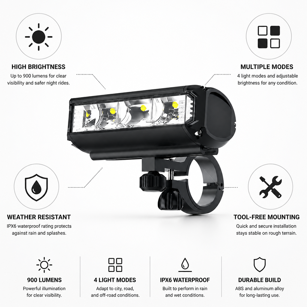 900-Lumen Multiple-Mode Bike Light (IPX6 Water-Resistant)