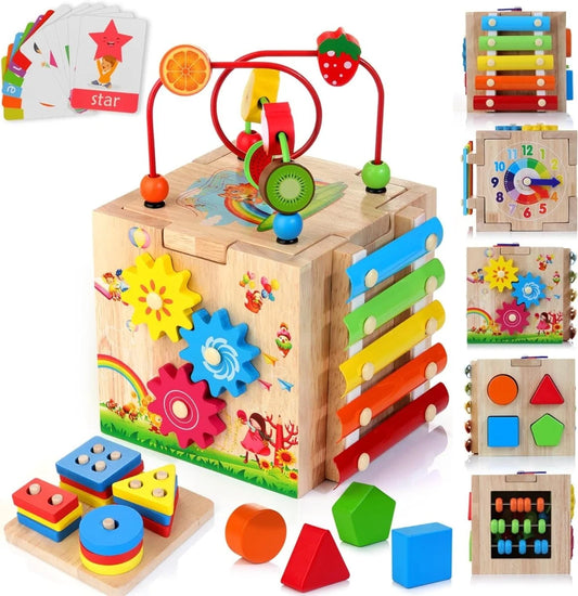 Activity Cube 8-In-1 Rubberwood Learning Toy
