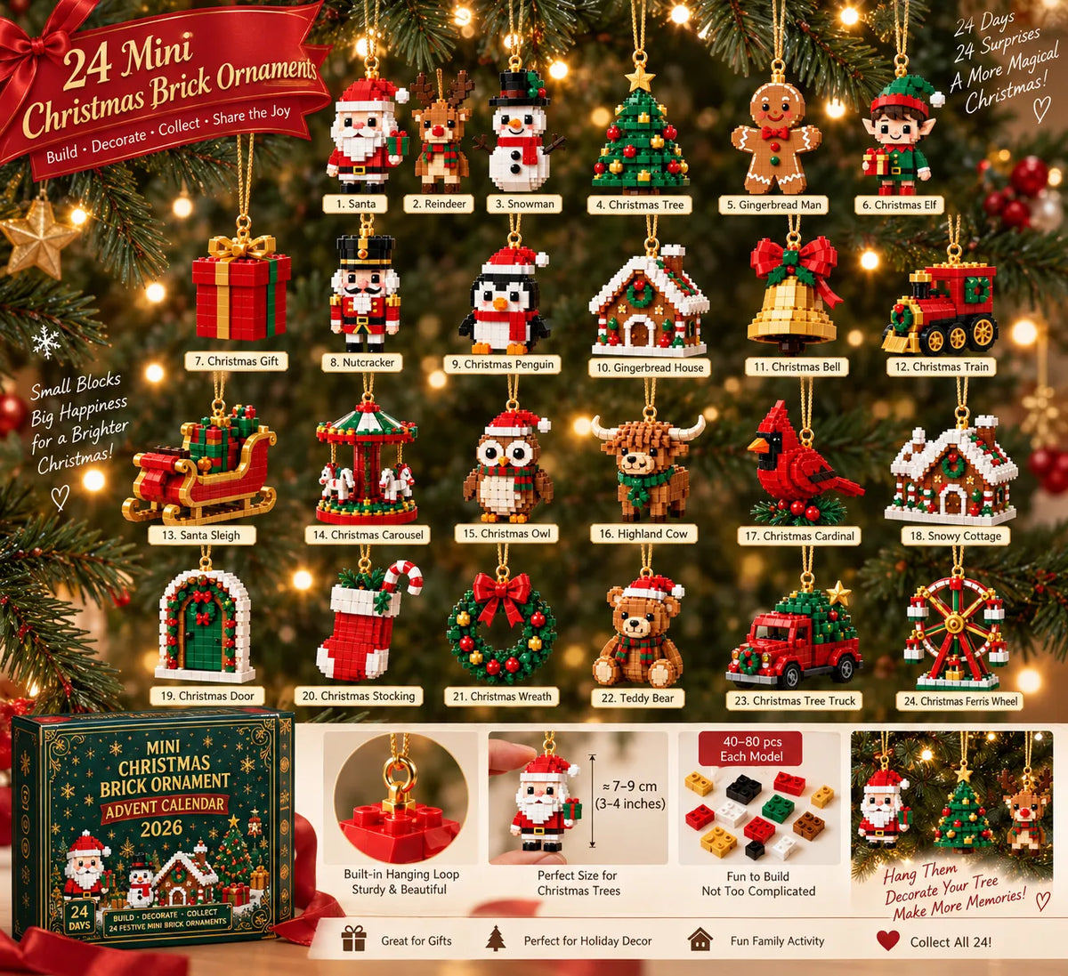Advent Calendar Mini Brick Building Set 24 Hanging Decorations