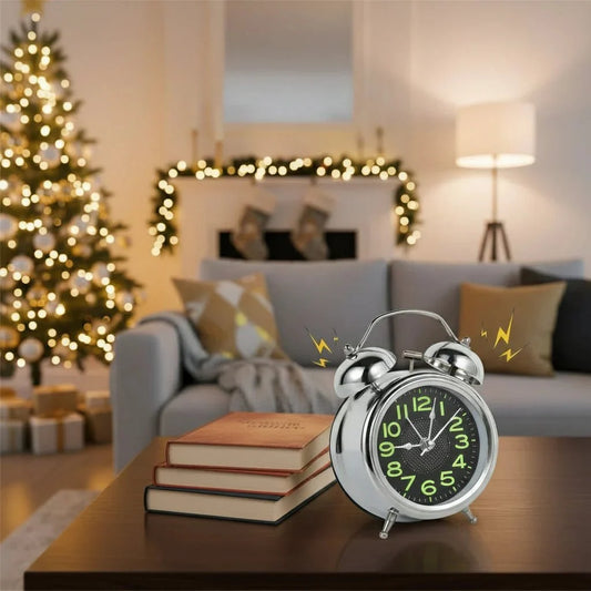 Alarm Clock Retro Twin-Bell Extra-Loud Night Light