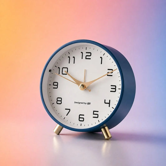 Analogue Bedside Clock Silent Sweep Metal & Glass