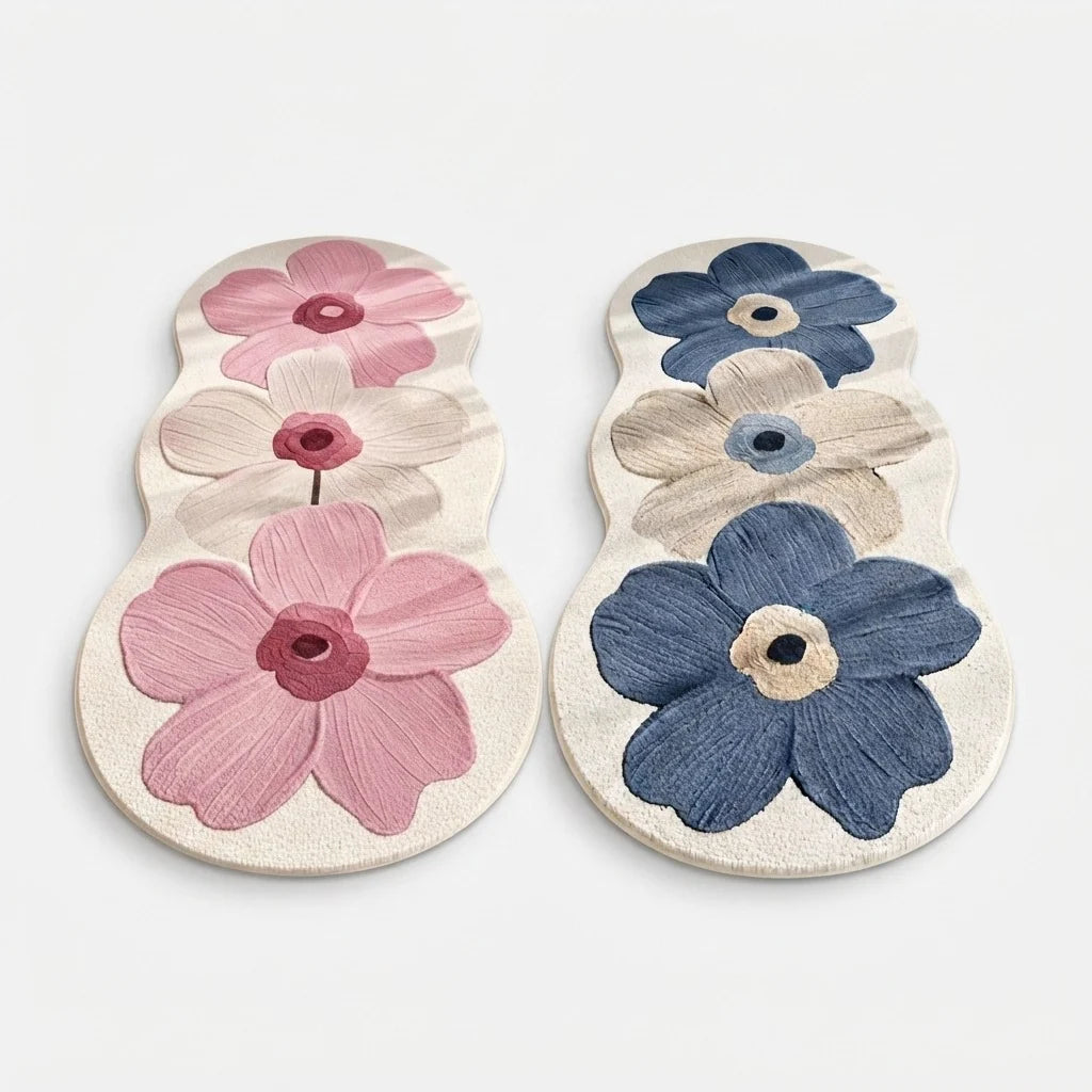 Area Rug Irregular Floral Polyester Non-Slip Backing