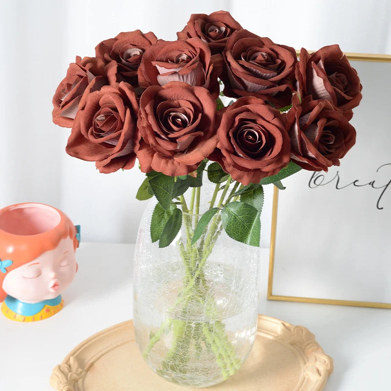 Artificial Rose Stem Realistic Silk No-Water Decor