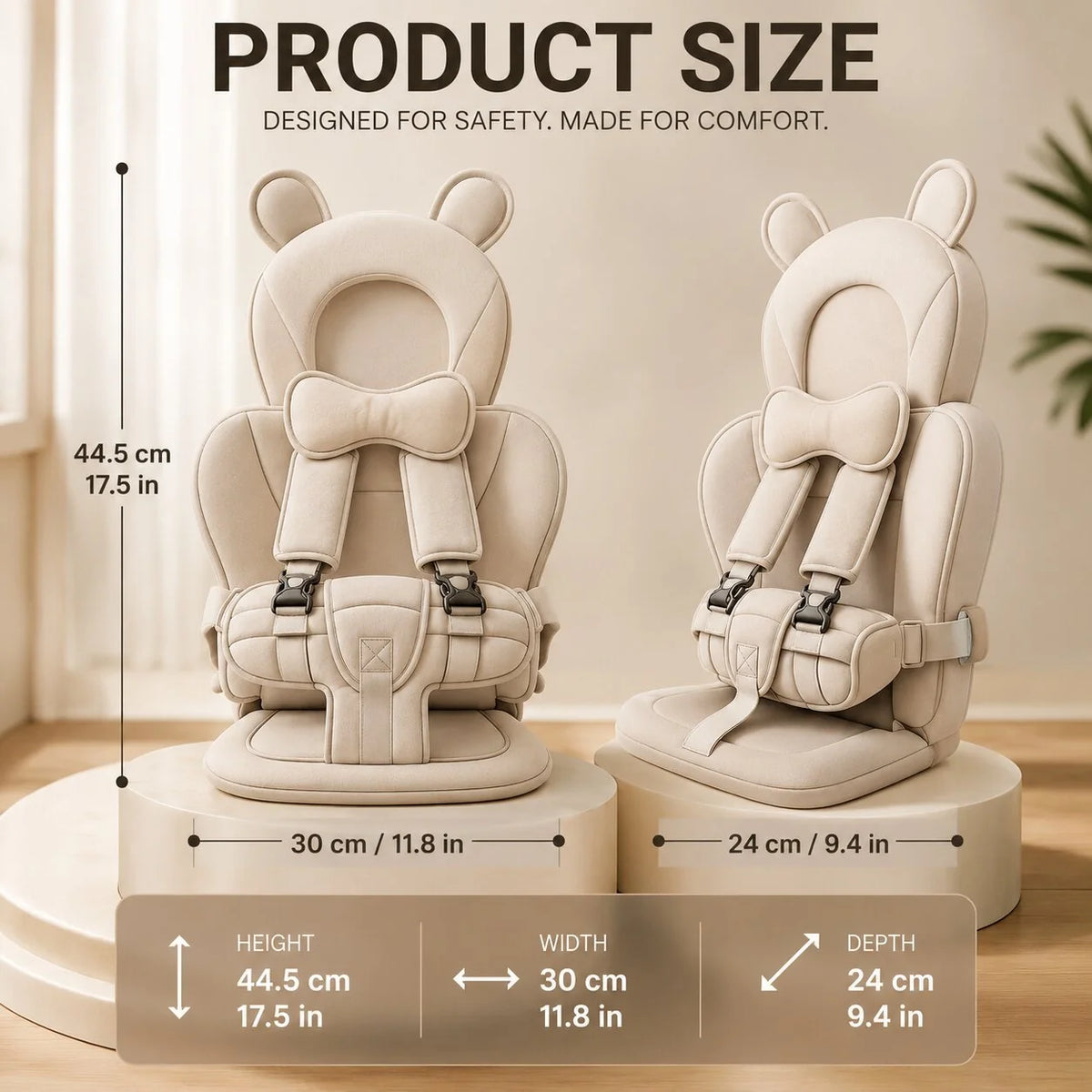 Baby Car Seat Bear-Shaped Padded Support Adjustable Strap