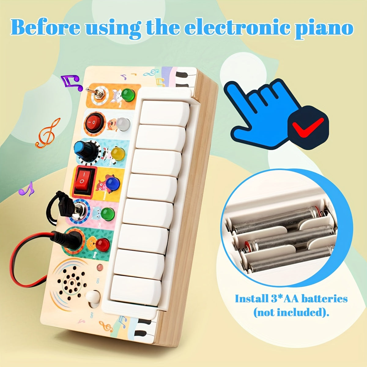 Baby Piano Wooden 8 Key Light & Sound