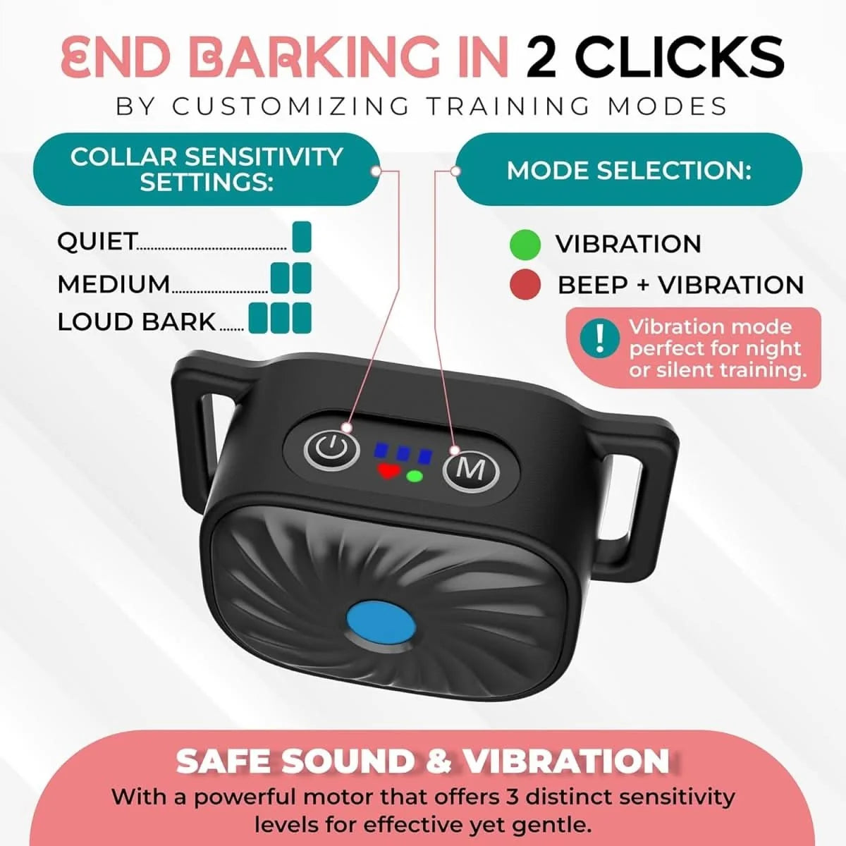 Bark Control Collar Sound & Vibration Intelligent Detection