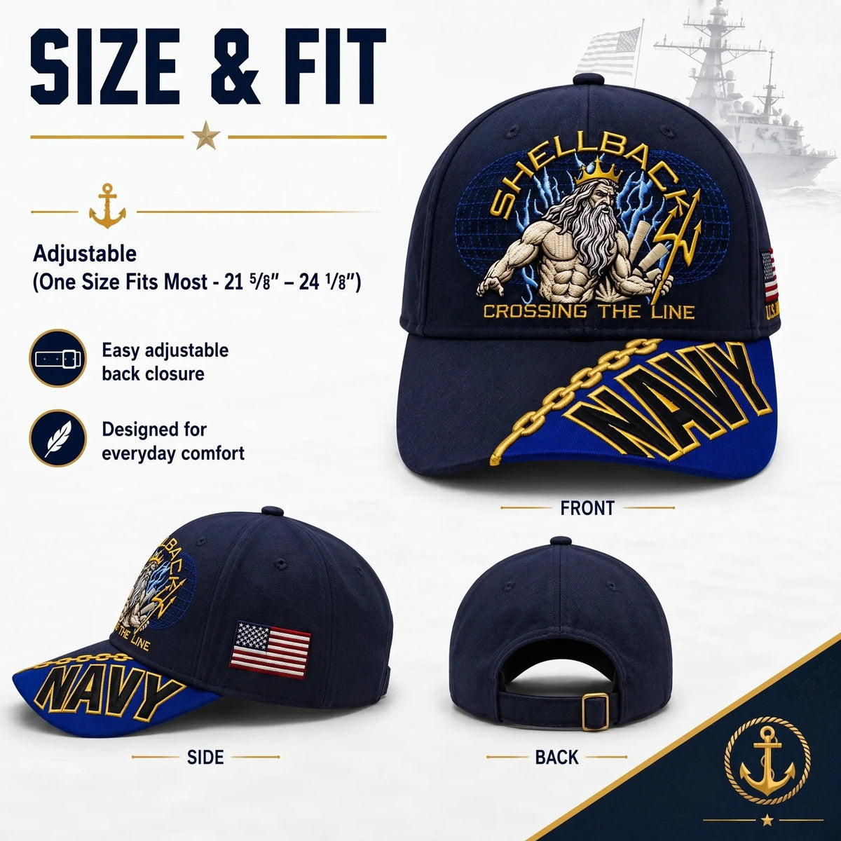 Baseball Cap Adjustable Fit Gold Chain Brim Detail