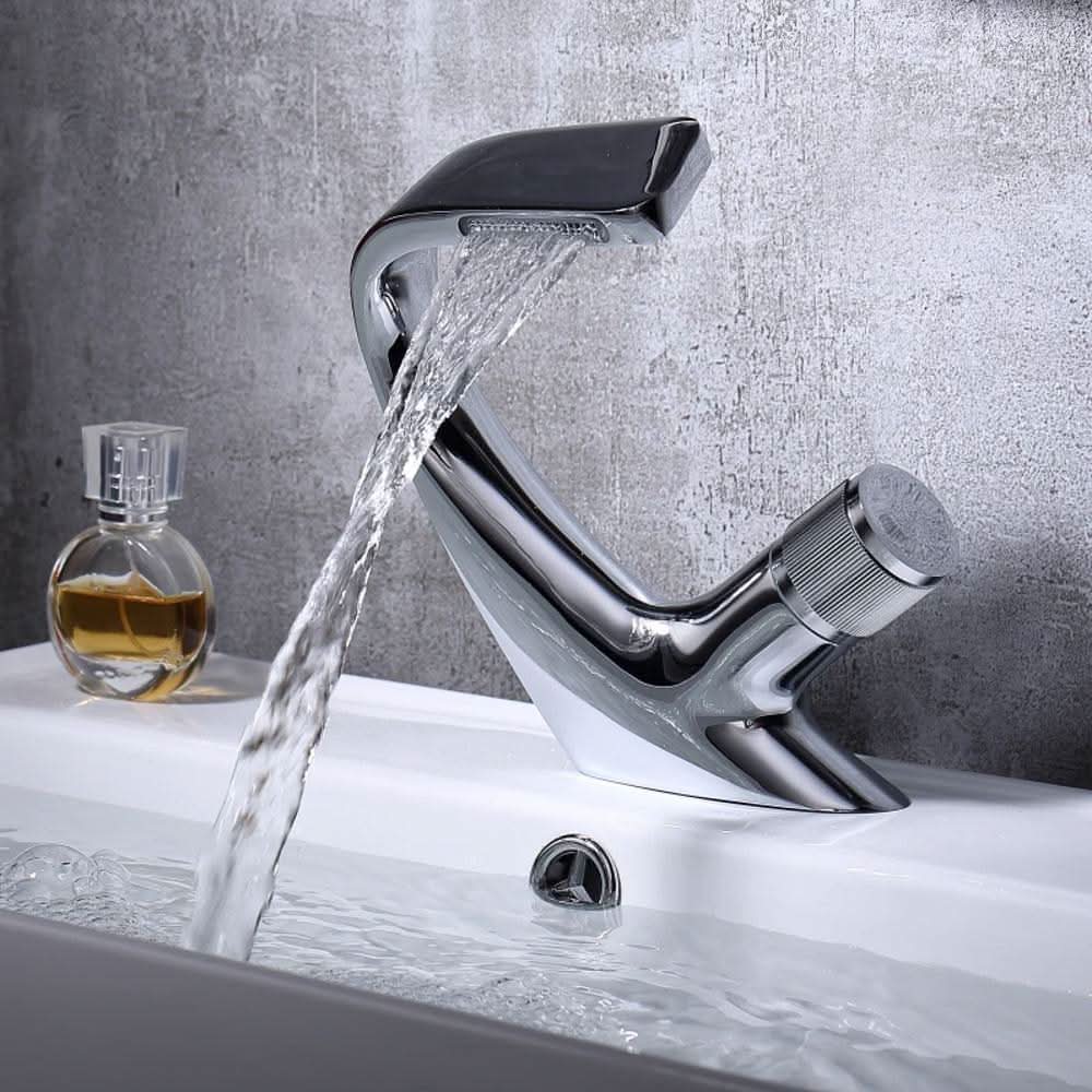 Basin Mixer Waterfall Spout Solid Brass & Ceramic Cartridge