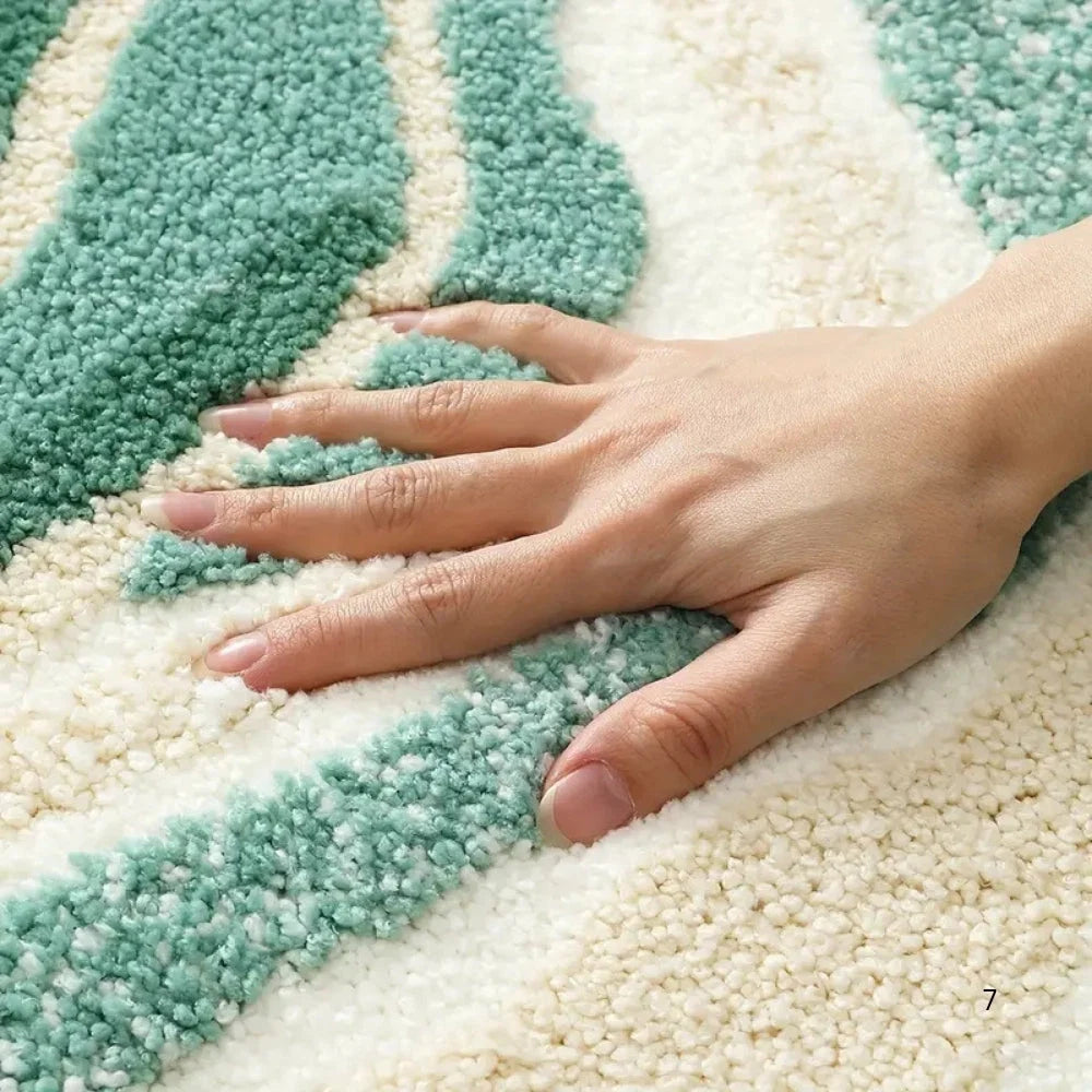 Bath Mat Ocean Wave Microfiber Plush Non-Slip Backing