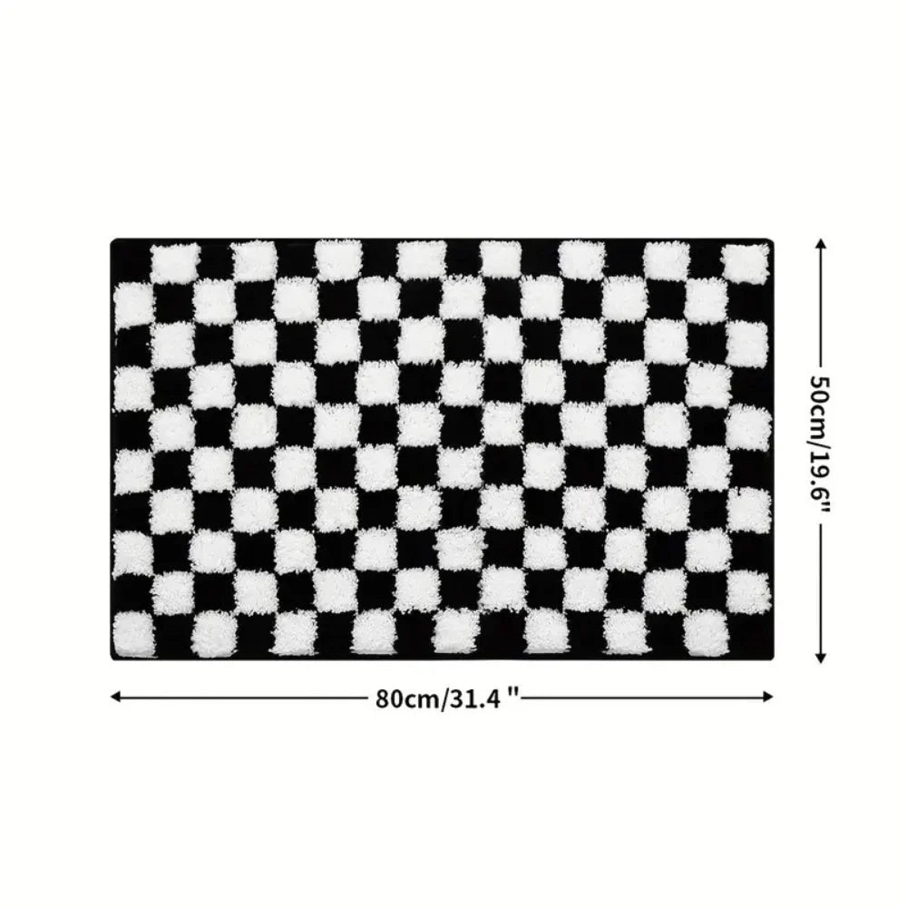 Bath Mat Plush Checkered Microfiber Non-Slip & Machine Washable