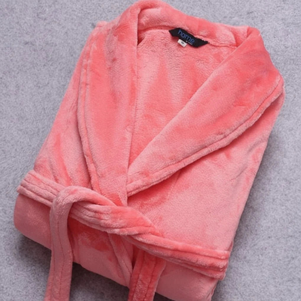 Bathrobe Coral Fleece Lightweight With Belt & Side Pockets
