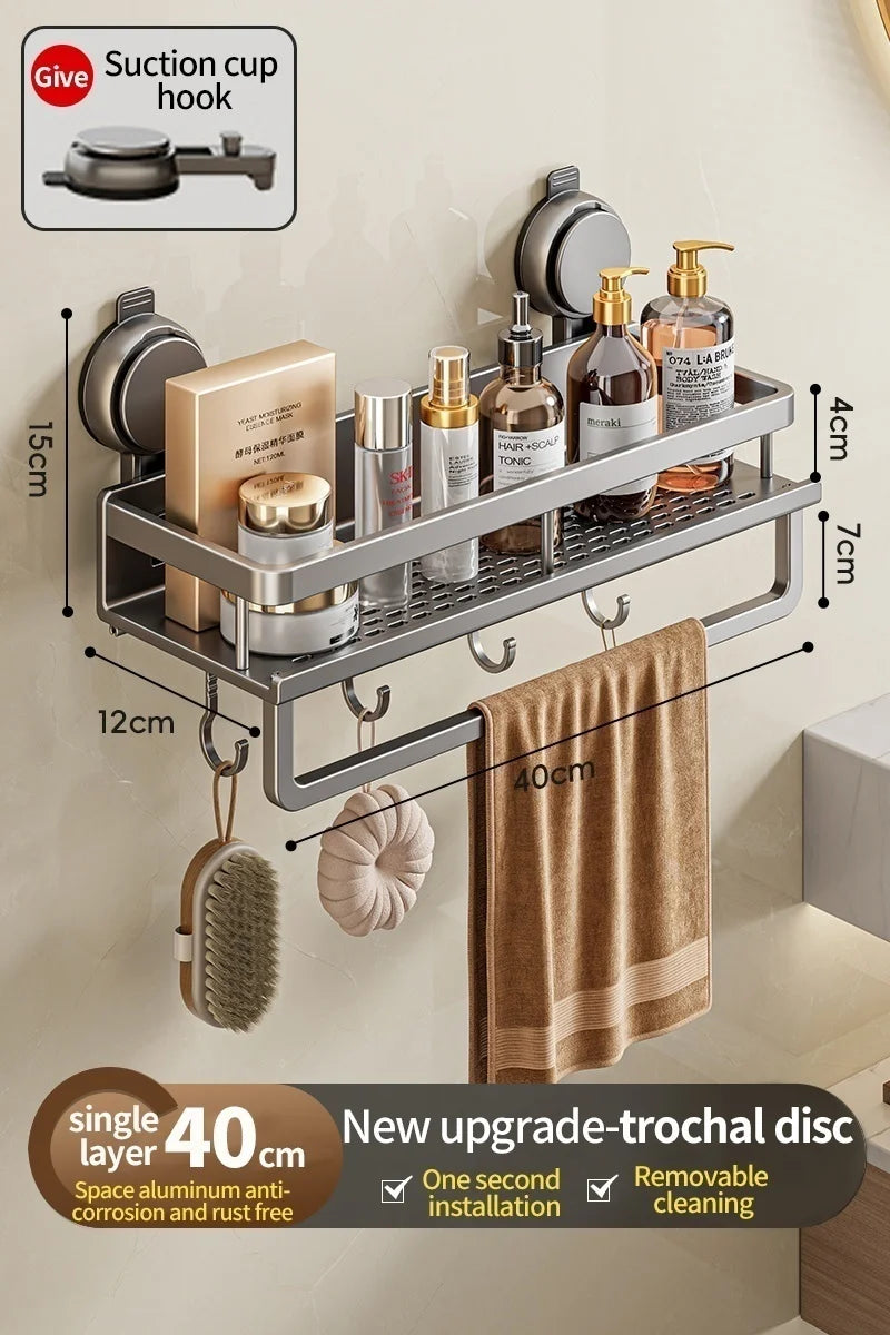 Bathroom Shelf Suction Mount Perforated Aluminum Towel Bar