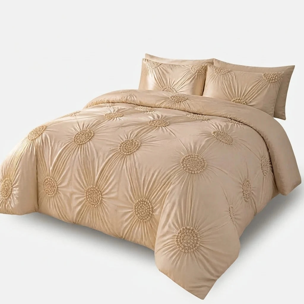 Bedding Set Handcrafted Rosettes Soft Brushed Polyester