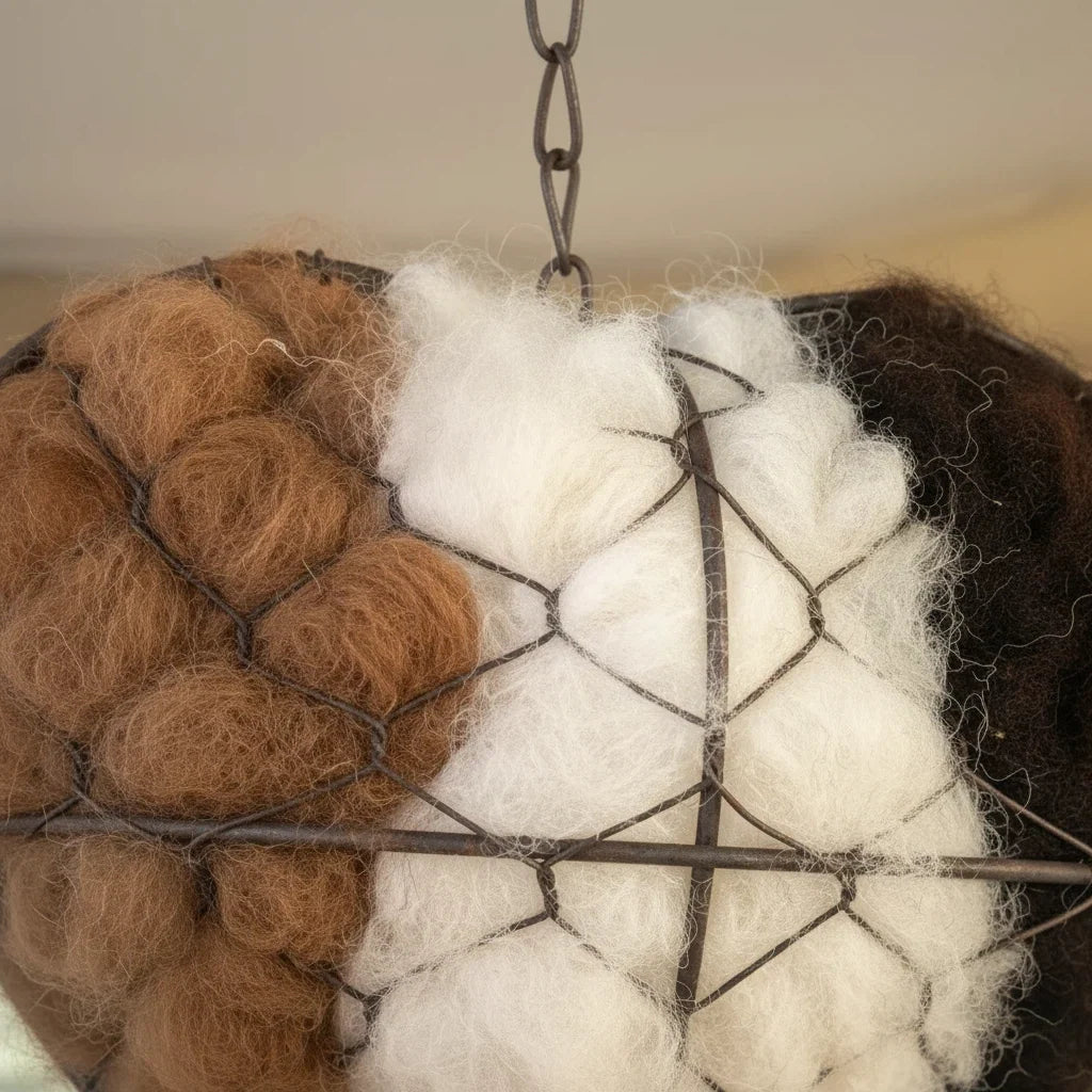 Bird Nesting Material Holder Heart-Shaped Alpaca Fiber With Hanging Hook