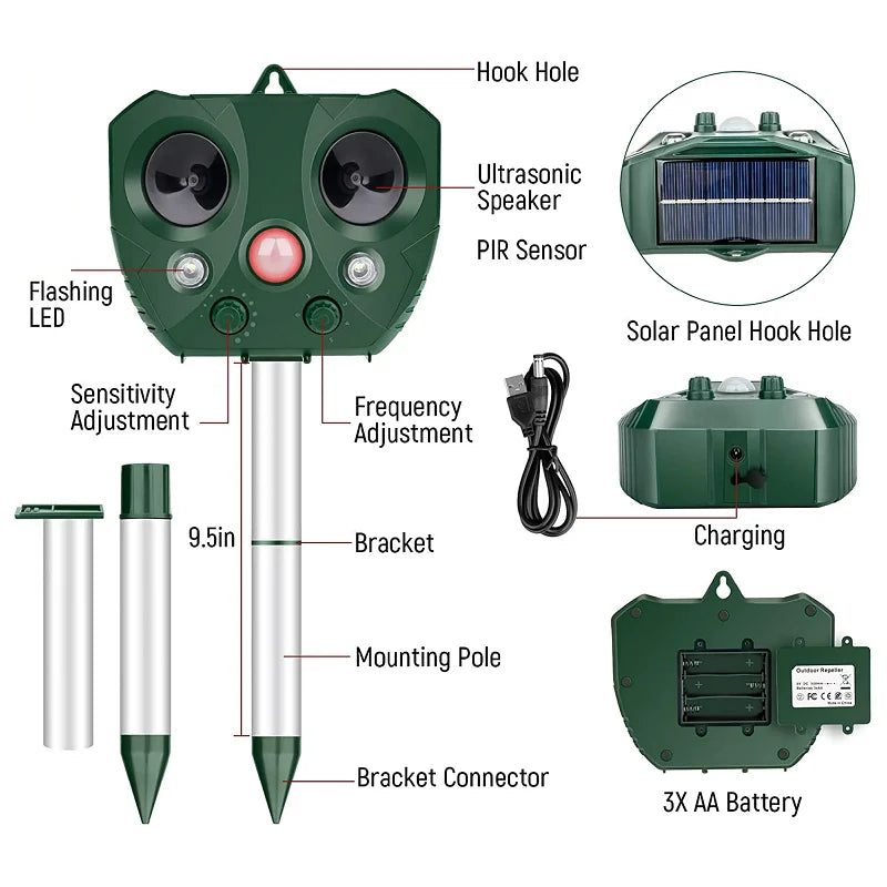 Bird Repeller Solar Powered Ultrasonic Flashing LED Lights