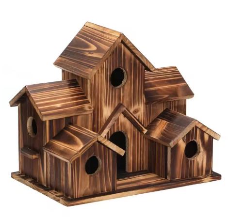 Birdhouse Natural Wood Weatherproof Six Entrances