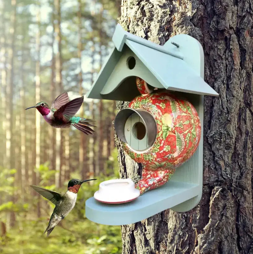 Birdhouse Teapot Design Hand-Painted Weather-Resistant Resin