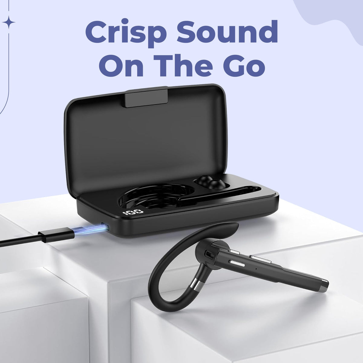 Bluetooth Headset Dual Mic & Noise-Cancelling 72-Hour Battery