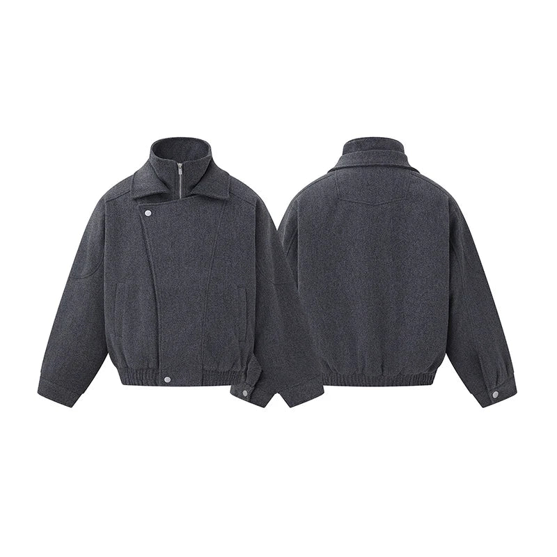 Bomber Jacket Wool Blend Boxy Fit Asymmetric Zipper
