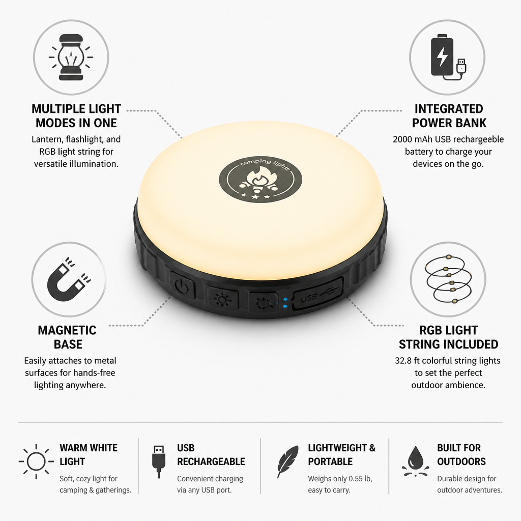 Camping Light 4-in-1 USB Rechargeable Magnetic Base