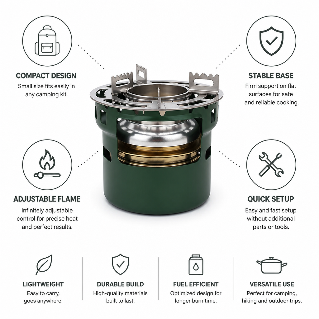 Camping Stove Compact Stable Base Adjustable Flame