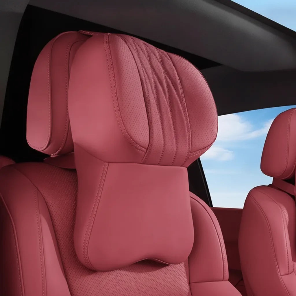 Car Neck Pillow Memory Foam Leather Cover Universal Fit