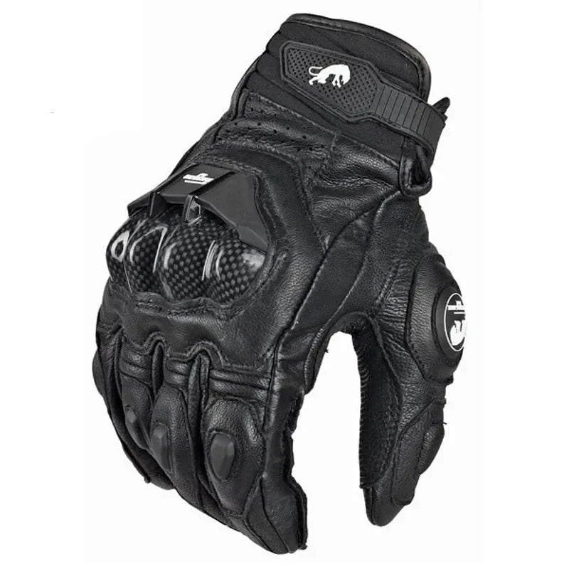 Carbon Motorcycle Gloves for Men | Windproof & Waterproof | Genuine Leather | Touchscreen Compatible | Ideal for Summer & Winter