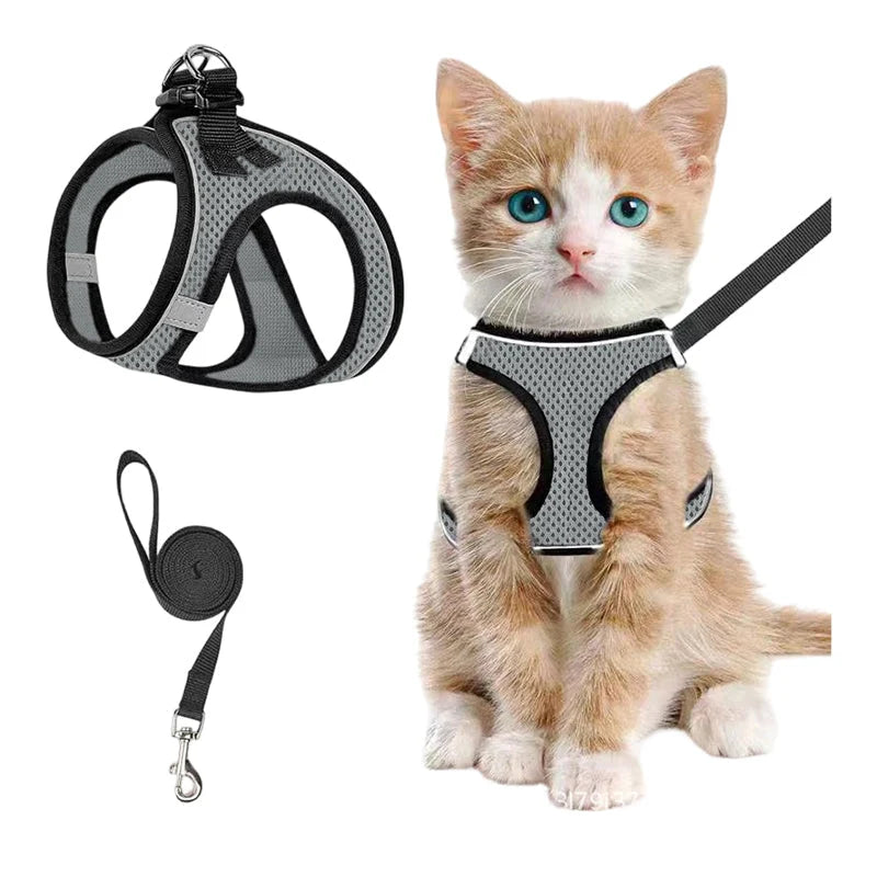 Cat Harness Breathable Mesh Reflective Stripes & Adjustable Straps