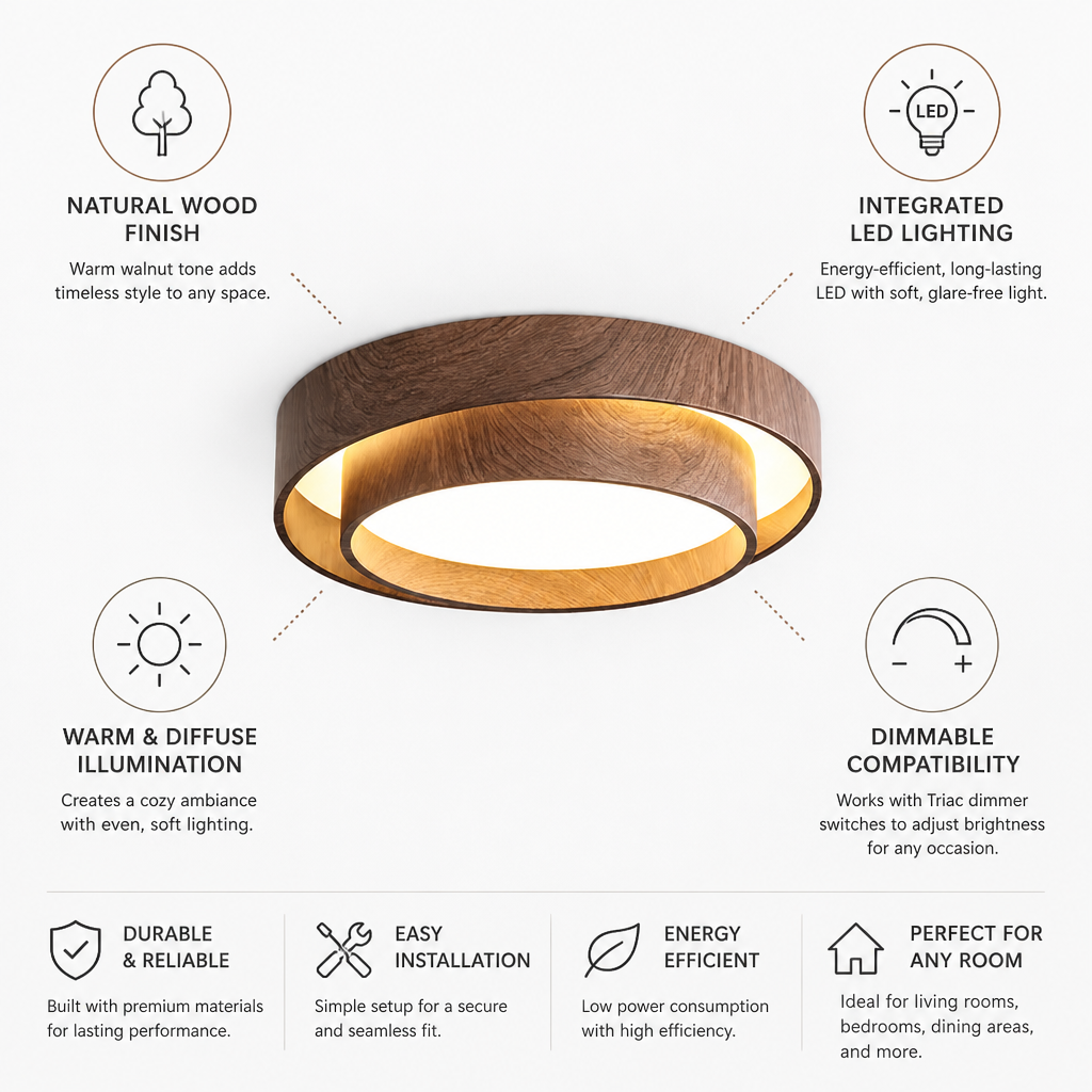 Ceiling Light Integrated LED Dimmable Warm Walnut