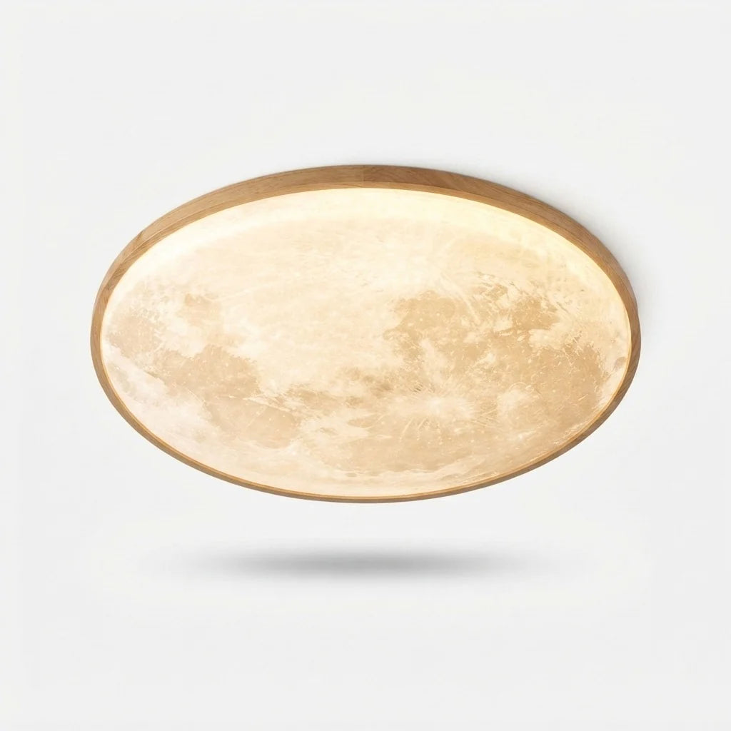Ceiling Light LED Realistic Moon Design Solid Wood Frame