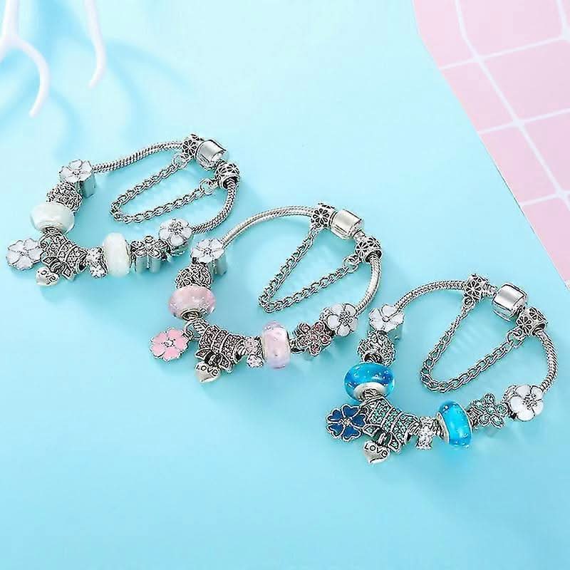 Charm Bracelet Sterling Silver Floral Adjustable Fit