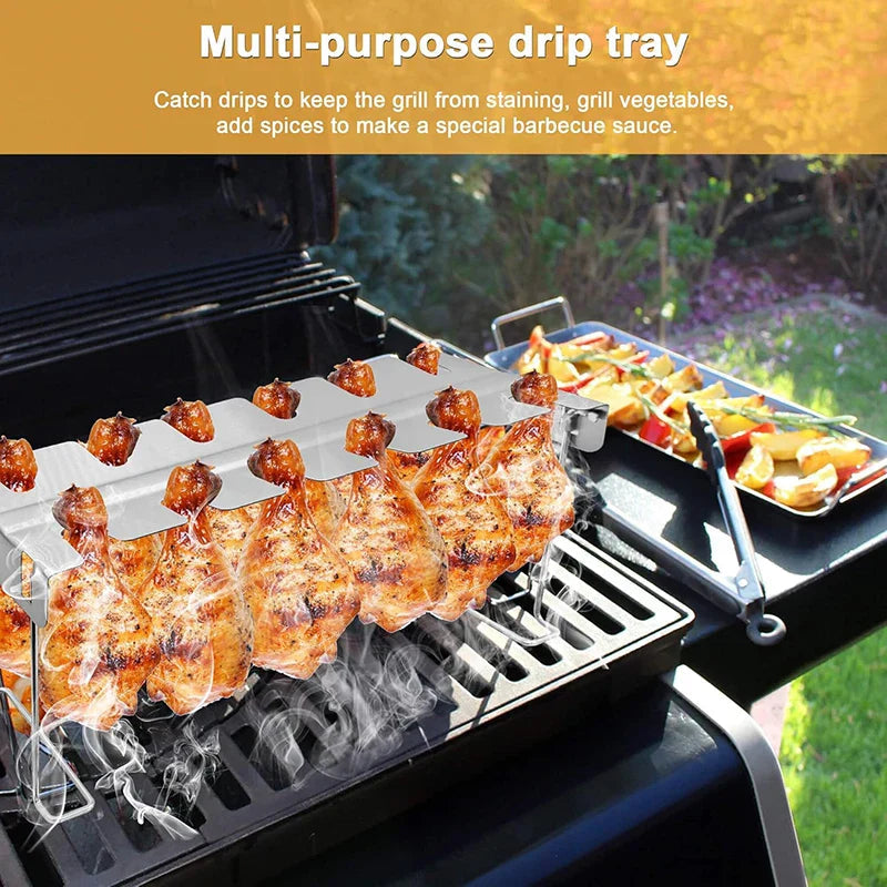 Chicken Grill Rack Foldable Stainless Steel 12-Piece