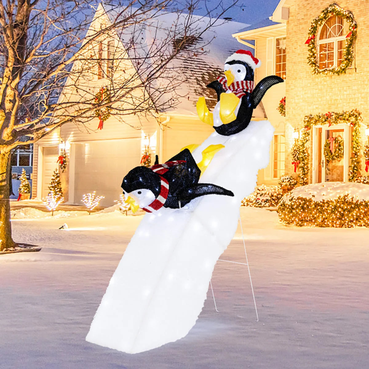 Christmas Penguin Decoration Ice Skating 130 LED Lights
