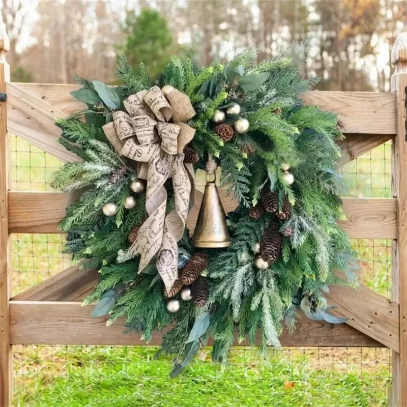 Christmas Wreath Pinecones Jute Bow Indoor Outdoor Decor