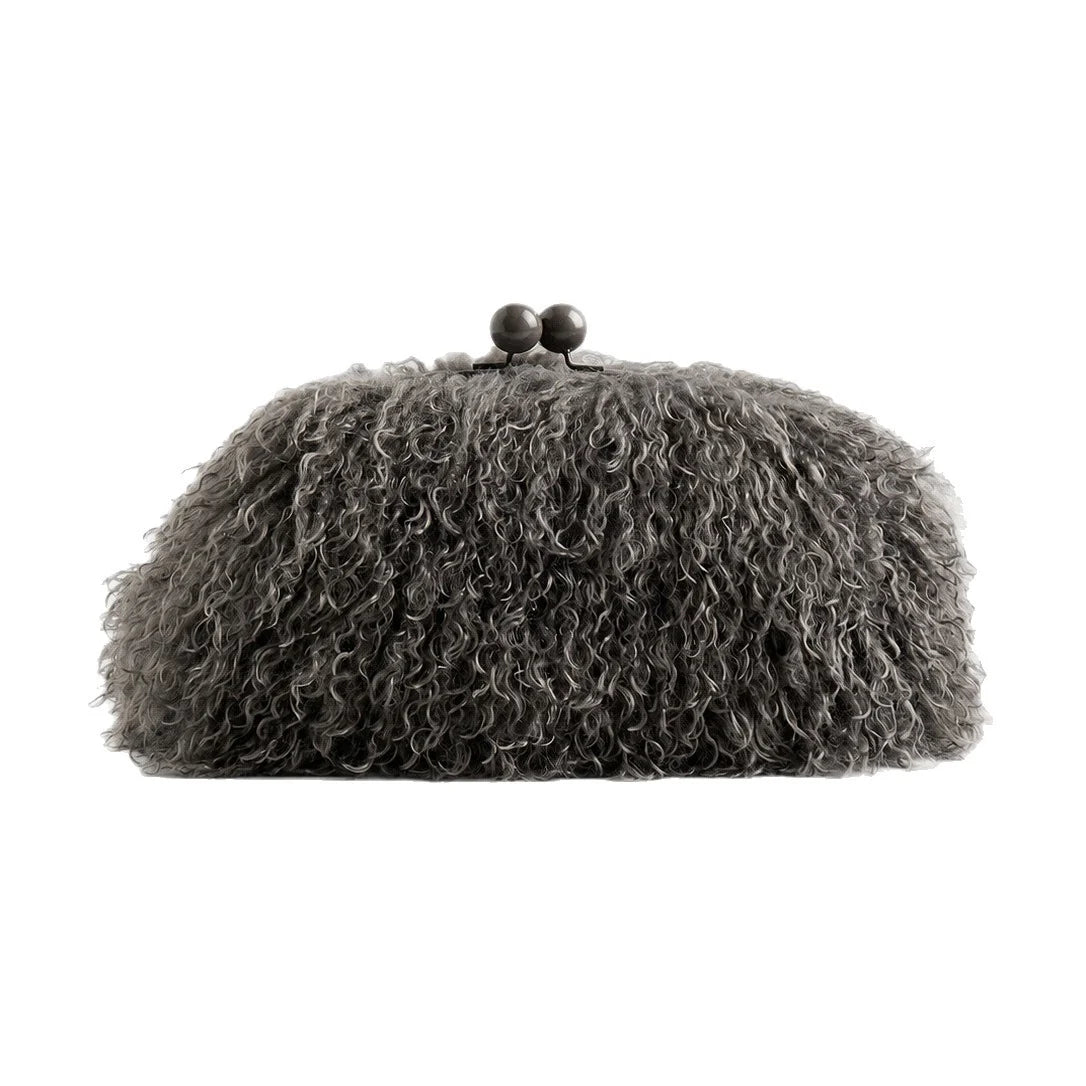 Clutch Bag Plush Fur Texture Secure Clasp Closure