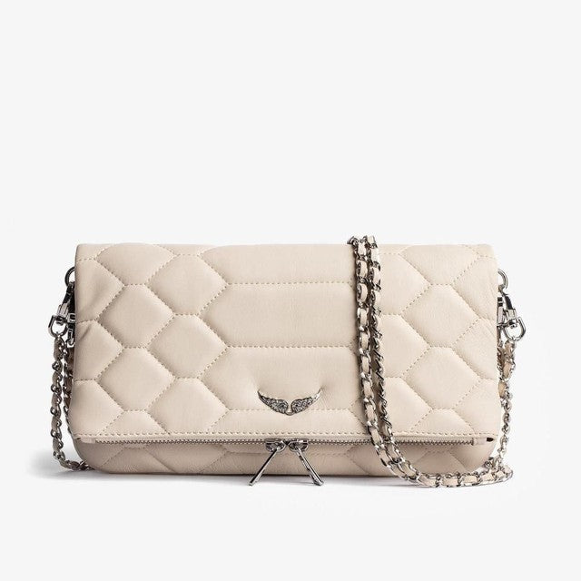 Clutch Quilted Metallic Wing & Chain Strap
