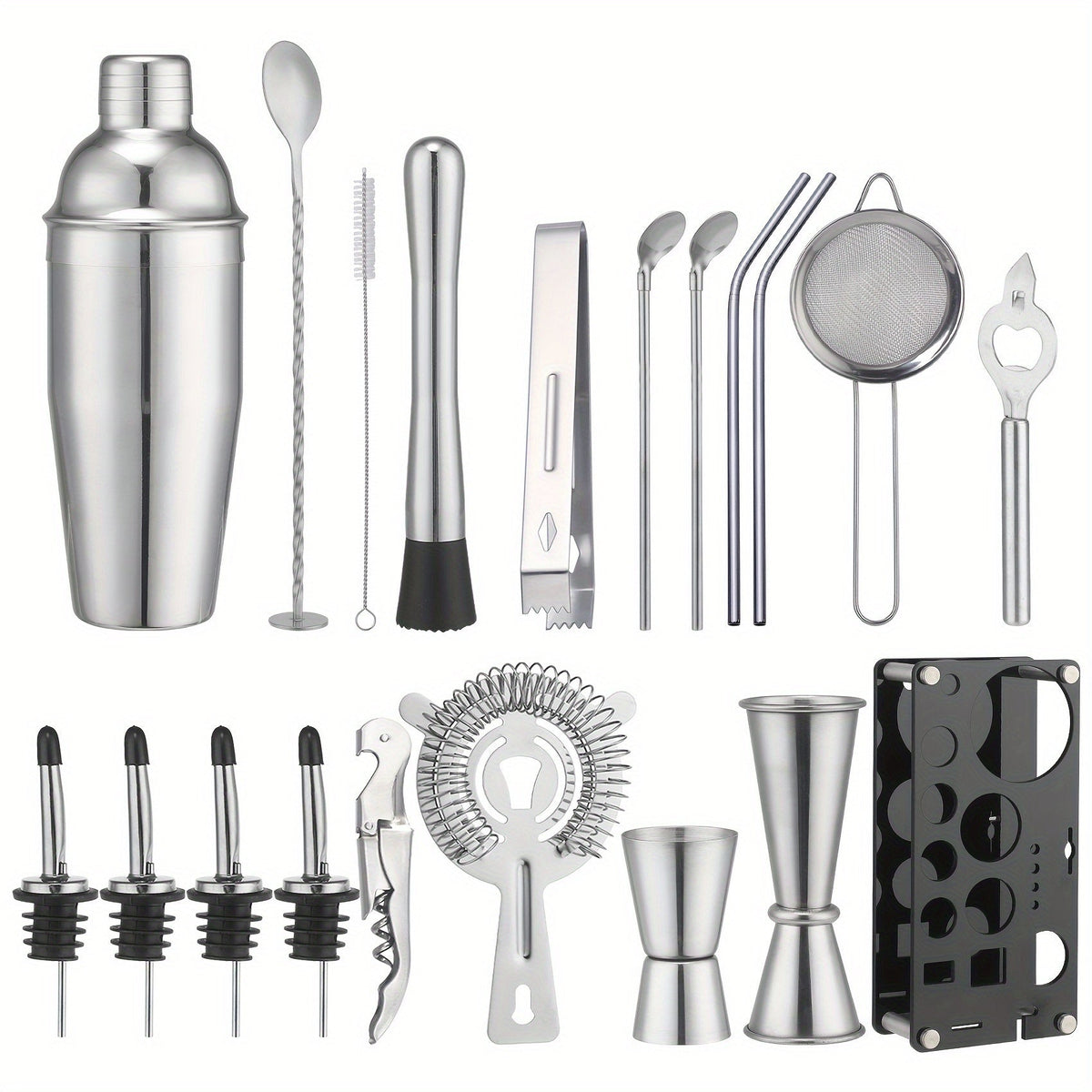 Cocktail Set 20-Piece Stainless Steel & Acrylic Stand