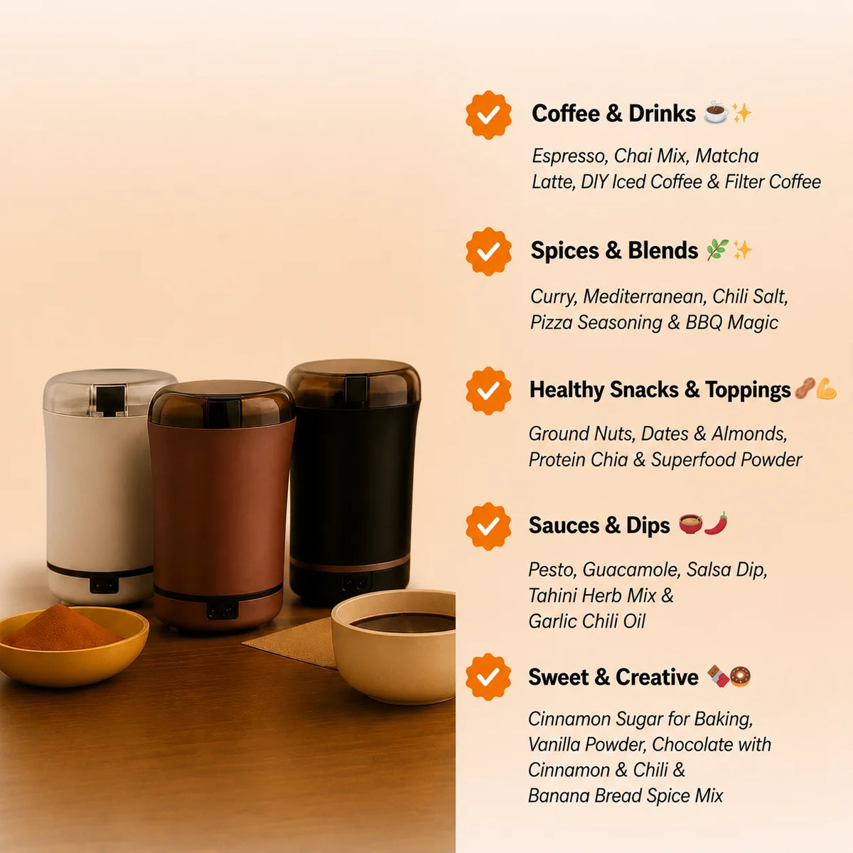 Coffee & Spice Grinder Electric Push-Button Transparent Lid