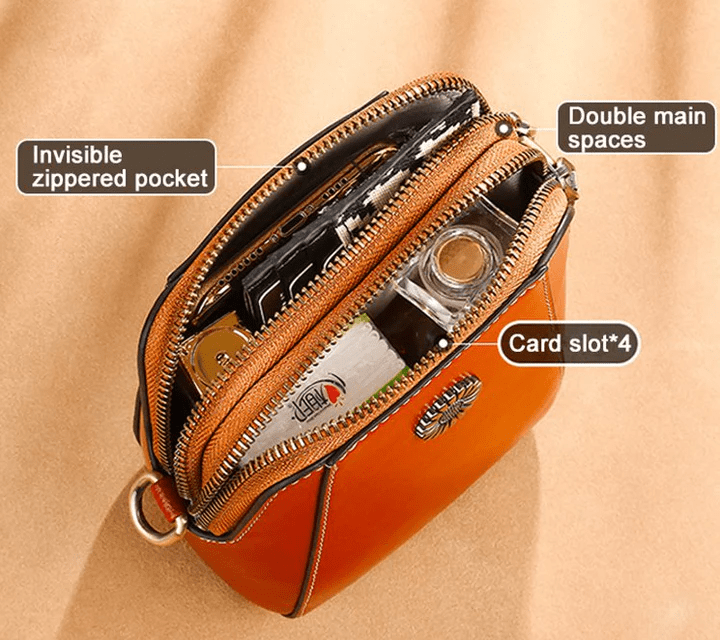 Crossbody Bag Leather Look Multiple Compartments & Double Zipper