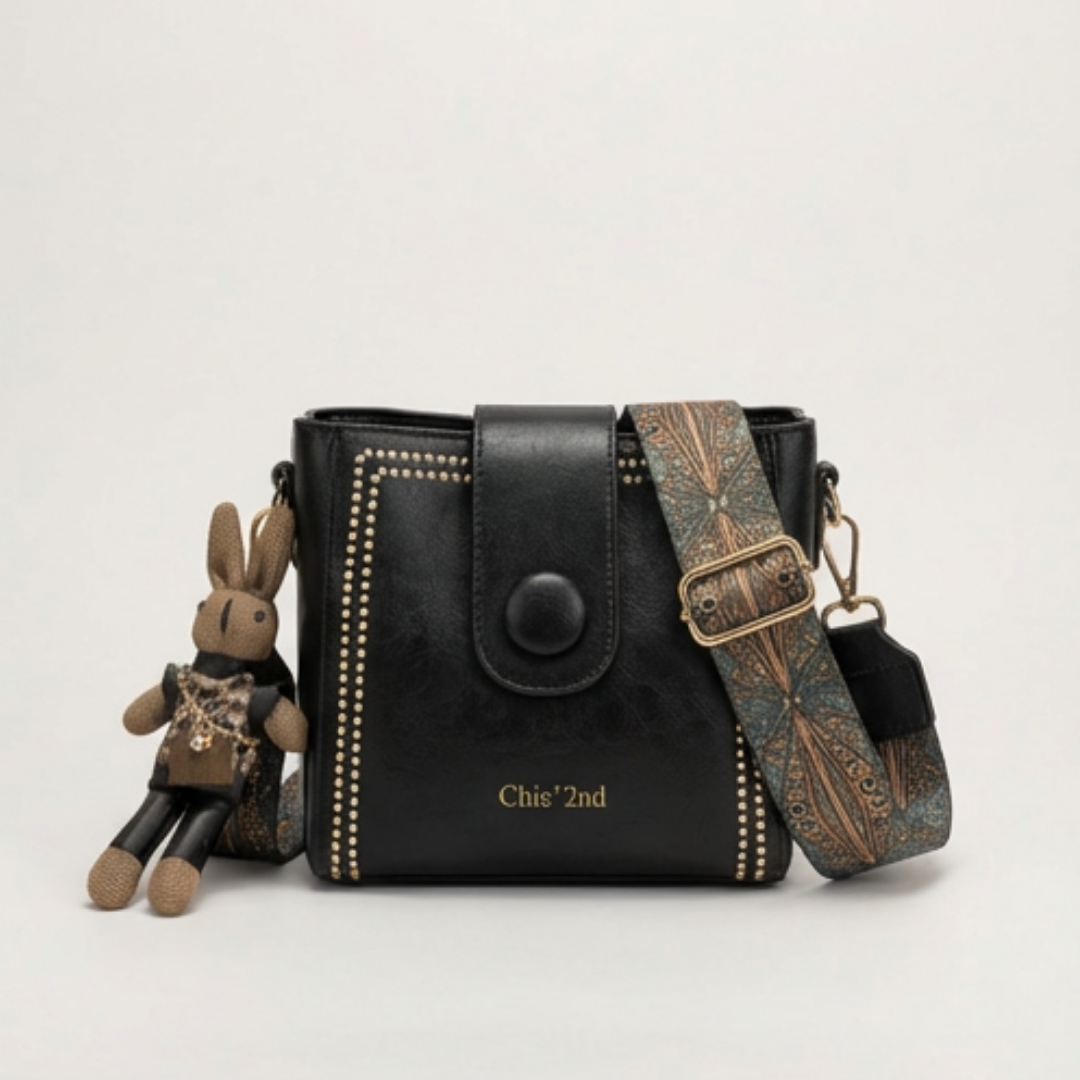 Crossbody Bucket Bag Soft PU Leather Adjustable Woven Strap