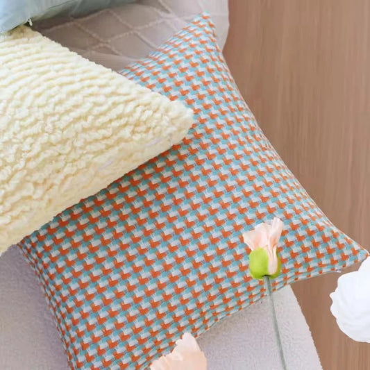 Cushion Cover Woven Check Microfiber Machine Washable