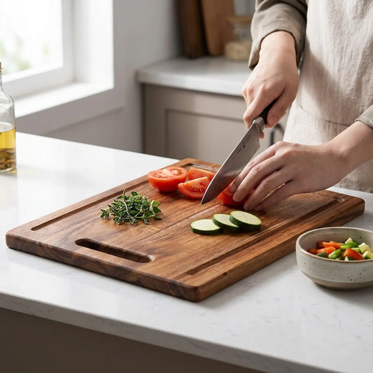 Cutting Board Solid Acacia Wood Integrated Handle & Hanging Hole