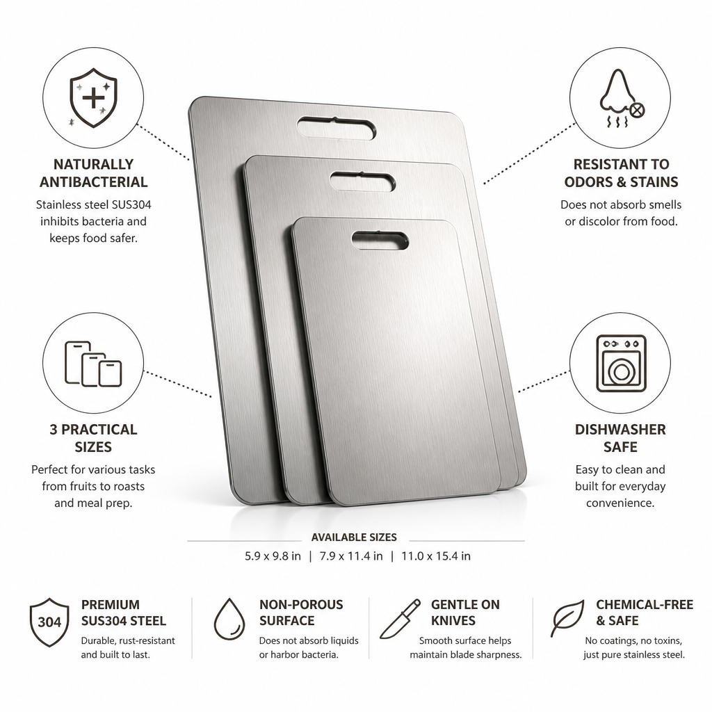 Cutting Board Stainless Steel Antibacterial Dishwasher-Safe
