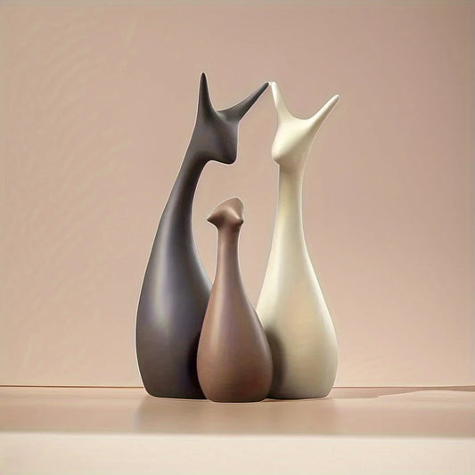 Deer Figurine Set Handcrafted Ceramic 3-Piece