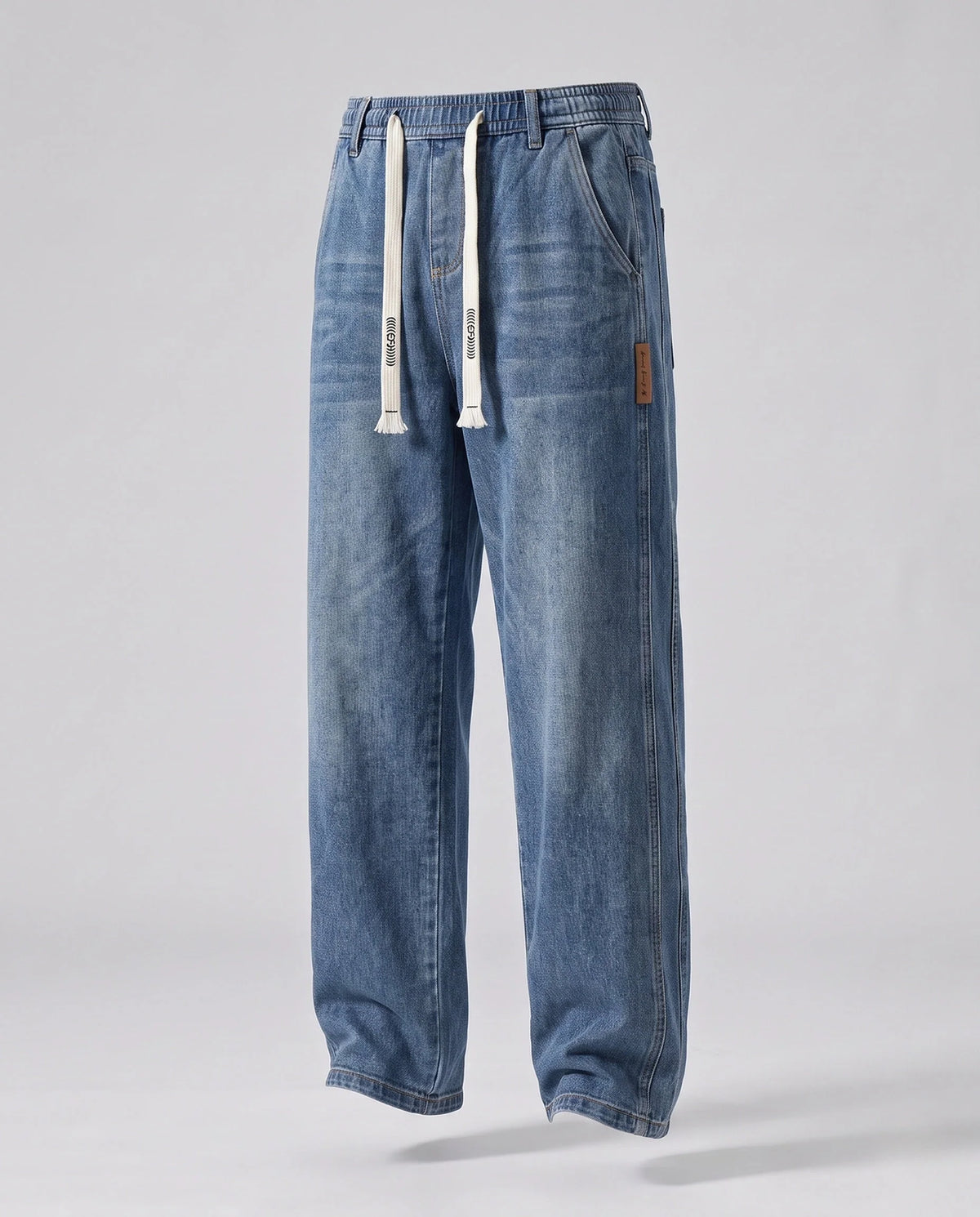 Denim Pants Cotton Loose Fit Elastic Drawstring Waist