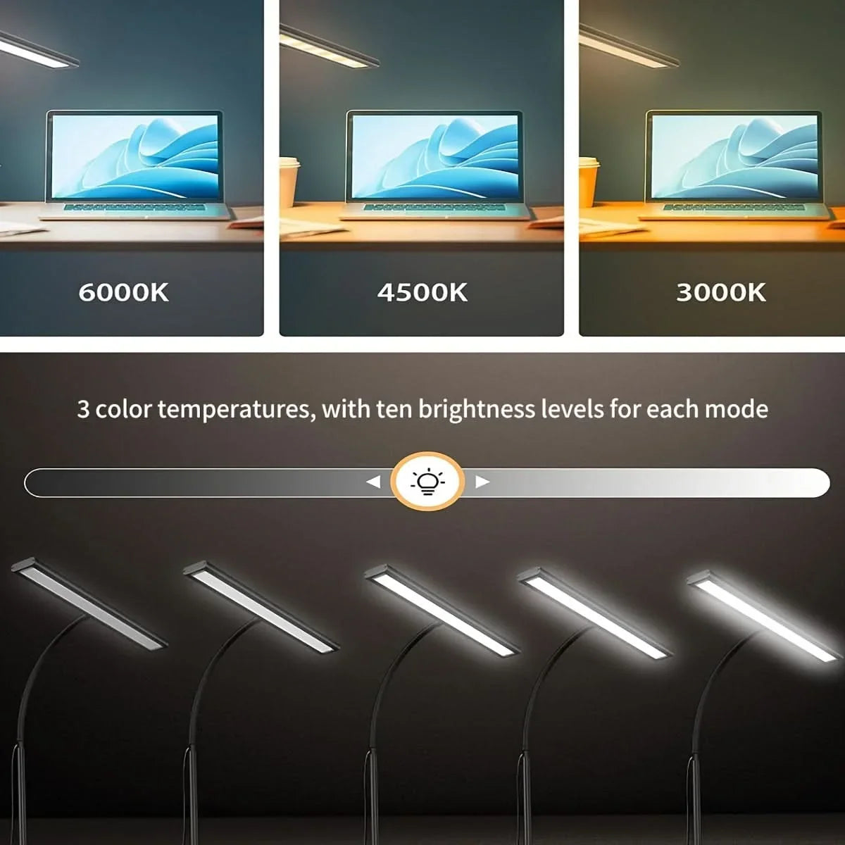 Desk Lamp Extra-Wide LED Panel Adjustable Color Modes & Dimming