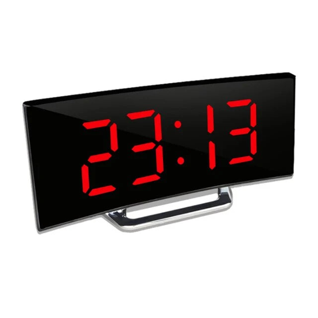 Digital Alarm Clock Curved LED Mirror Auto-Dimming